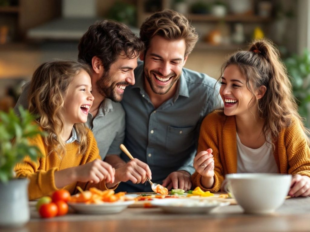 Familie fericită jucându-se și petrecând timp împreună.