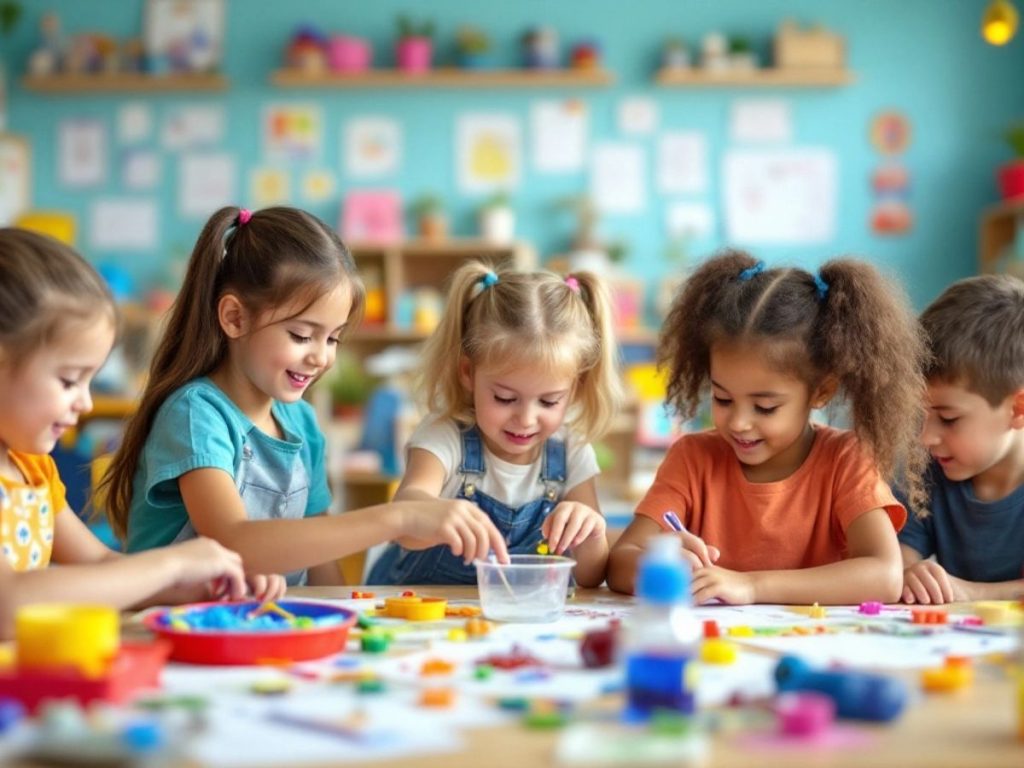 Copii în clasă, explorând activități educaționale moderne.