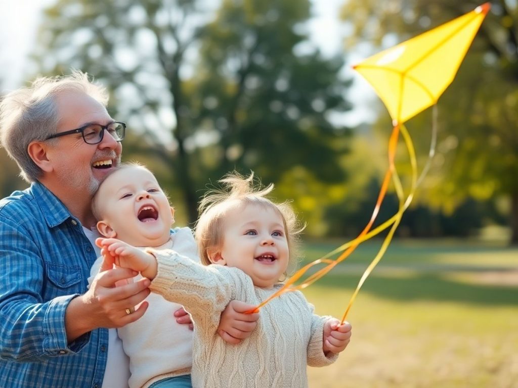 Părinte și copil jucându-se afară.