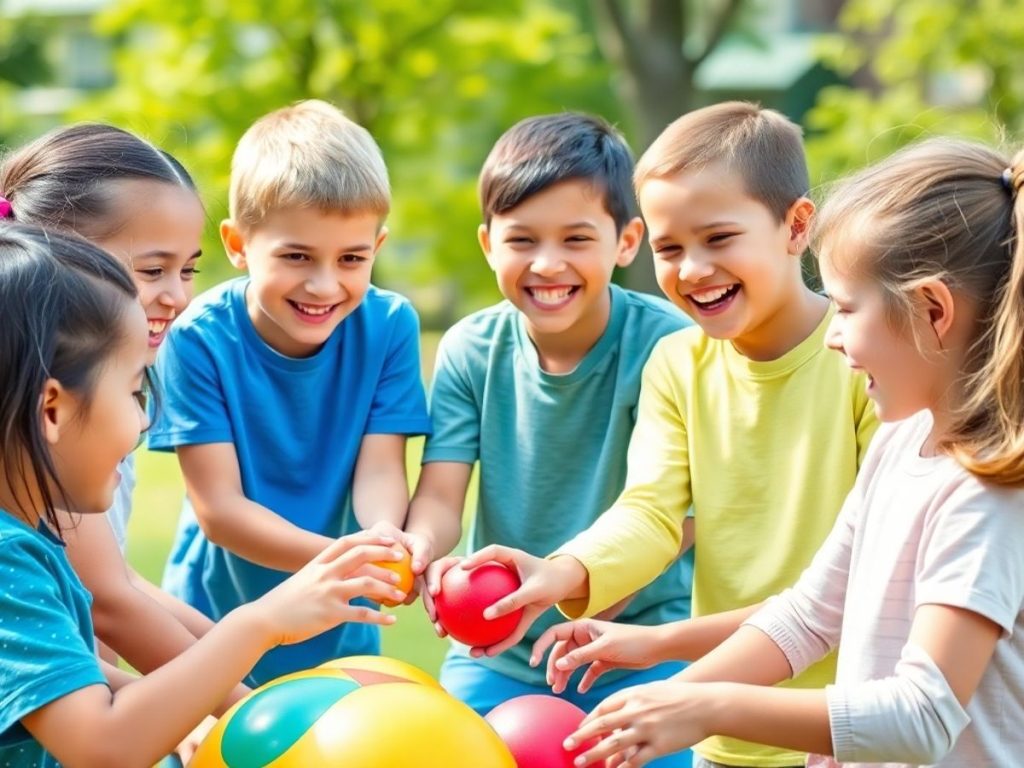 Copii jucându-se în echipă afară.