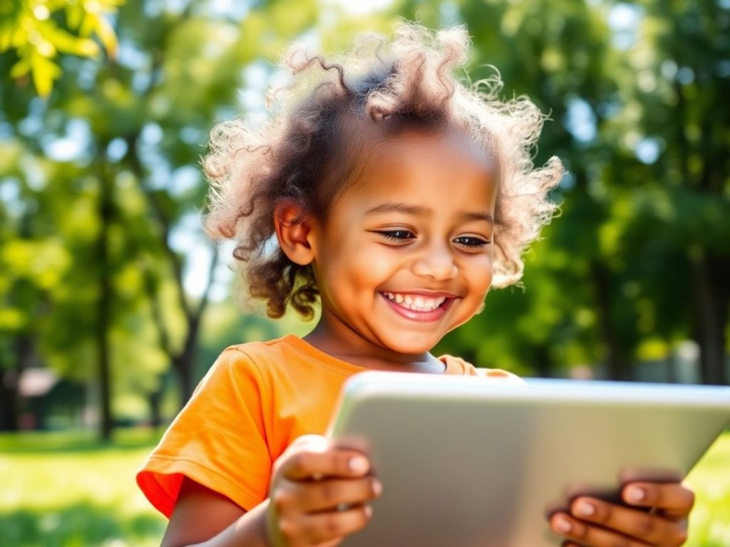 Copil, tehnologie, echilibru, natură, joacă, zâmbete, lumina soarelui.