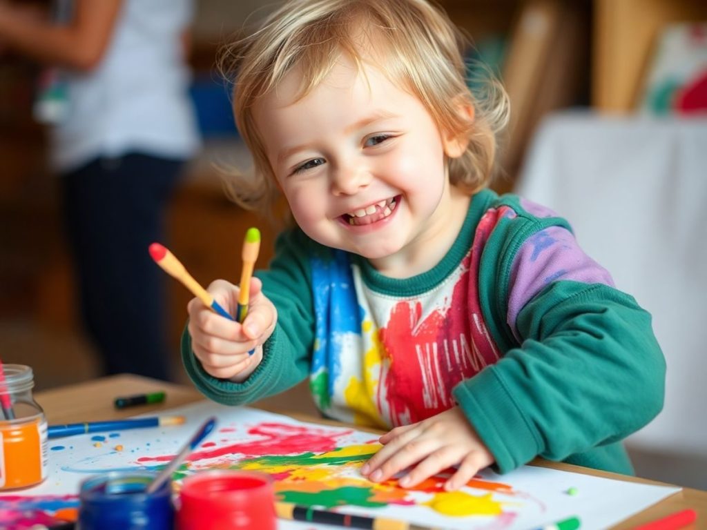 Copil pictând cu bucurie